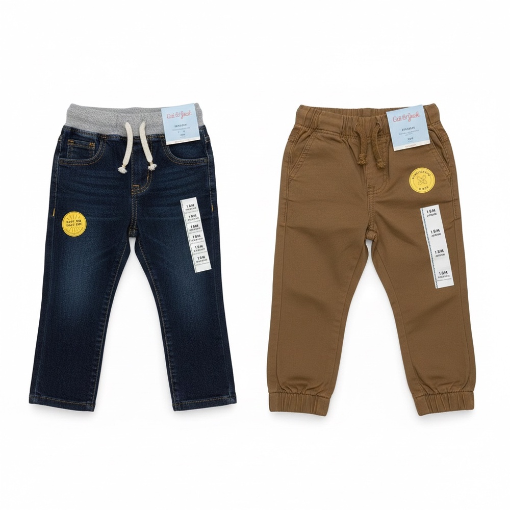 Set of 2 -Cat & Jack Toddler Boys Navy Straight Jeans - Khaki Jogger NWT 18 mon.